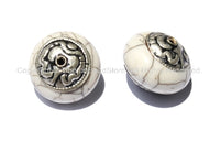 2 BEADS Tibetan White Crackle Resin Beads with Tibetan Silver Auspicious Conch Caps - Ethnic beads - B925-2