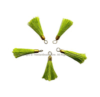 2 TASSELS Lime Green Tassels with Gold Toned Brass Caps - Quality Tassels Boho Mala Tassels Earring Tassels - Craft Tassels - T212-2