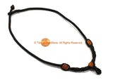 OOAK Black Hand Woven Cord Necklace with Carnelian Beads 4mm Cord Necklace 21" Boho Surfer Jewelry Cord Choker ©TibetanBeadStore - BK38