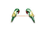 2 BEADS Green Parrot Beads - Handmade Beads - Wooden Parrot Bird Handmade Painted Beads - B3232-2