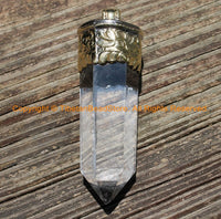 LARGE Himalayan Tibetan Luxe Crystal Quartz Point Pendant with Carved Lotus Floral Tibetan Brass Cap 3"x1" Tibetan Crystal Pendant - WM6211