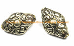 2 BEADS LARGE Tibetan Repousse Floral Cross Shape Focal Tibetan Silver Metal Beads - Ethnic Tribal Large Focal Beads - B3542-2